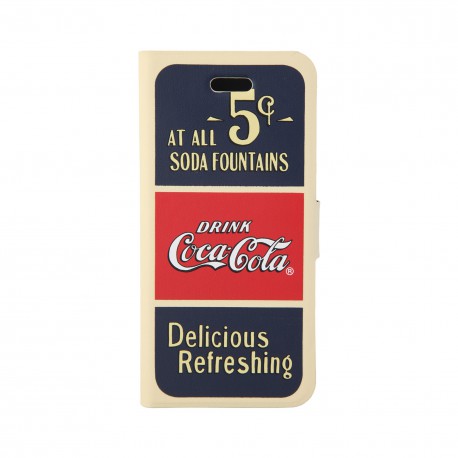 Coque étui Coca-Cola Old 5cents pour iPhone 5C, coloris bleu / rouge / beige (modèle bloc notes)