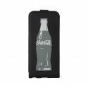 Coque étui Coca-Cola Grey Bottle pour iPhone 5 / 5S, en PU, avec logo et bouteilles gris, coloris noir (ouverture verticale)