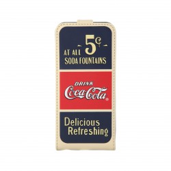 Coque étui Coca-Cola Old 5cents pour iPhone 5C, coloris bleu / rouge / beige (ouverture verticale)