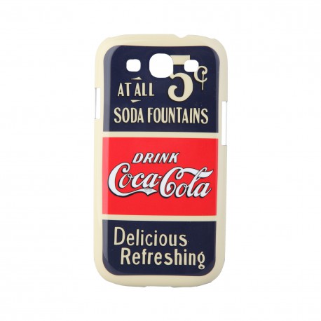 Coque étui Coca-Cola Old 5cents pour Samsung Galaxy S3, impression IML, coloris bleu / rouge / beige (ouverture verticale)