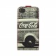 Coque étui Coca-Cola City Cab pour iPhone 4 / 4S, coloris blanc avec impressions noir/blanc (ouverture verticale)