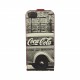 Coque étui Coca-Cola City Cab pour iPhone 5 / 5S, coloris blanc avec impressions noir/blanc (ouverture verticale)